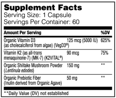 Organic Vitamin D3+K2 (60 capsules)