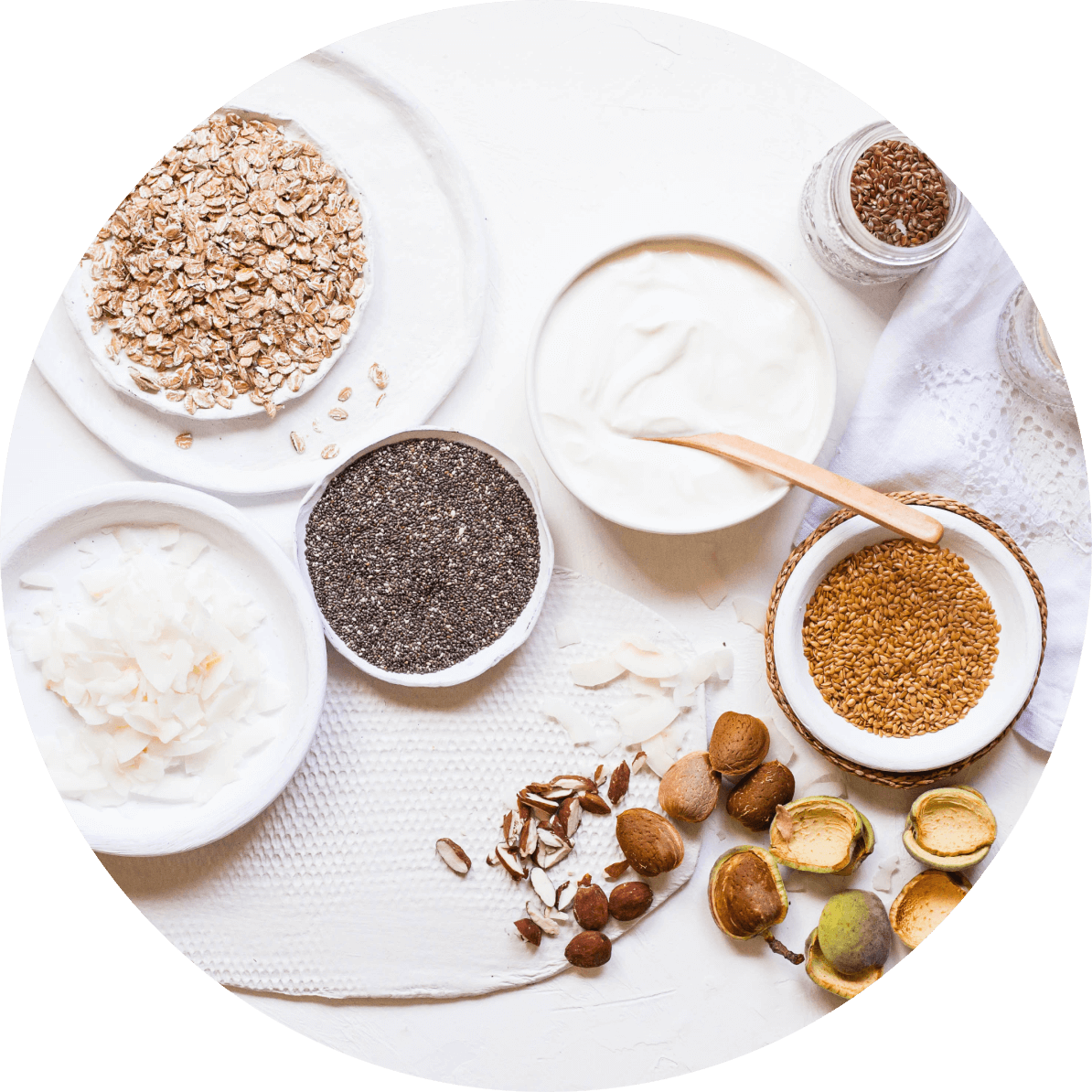 various ingredients displayed in separate bowls