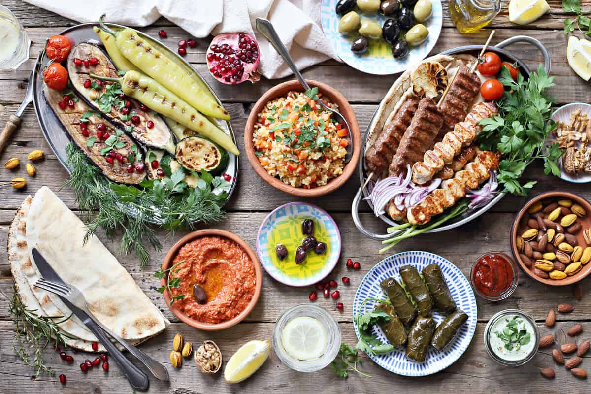 Mediterranean diet food spread