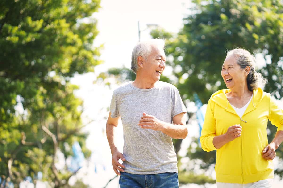 A man and a woman running
