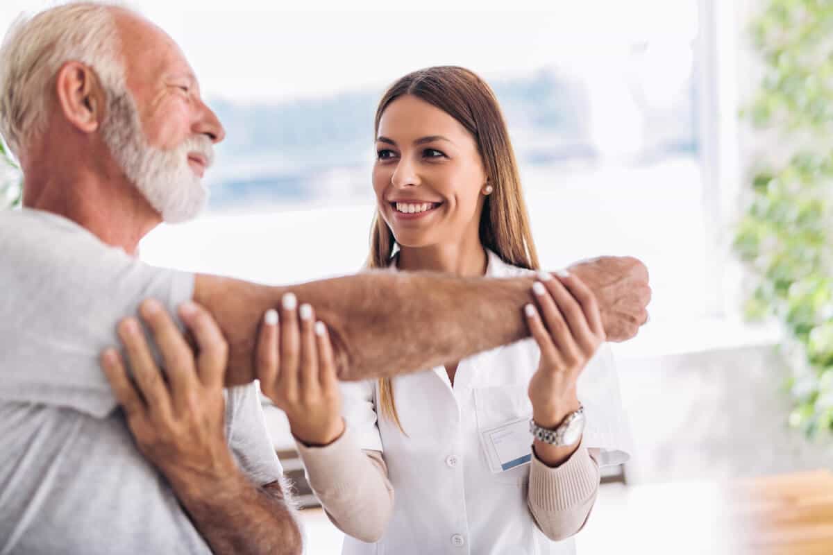 Phenylalanine elderly man stretching