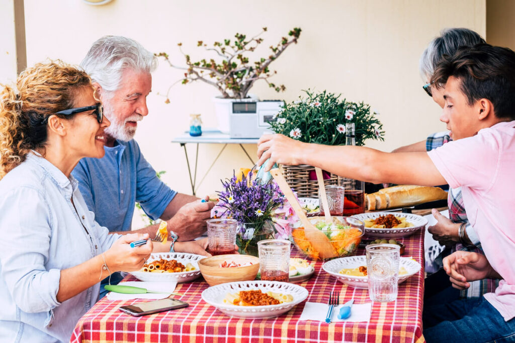 family eating together