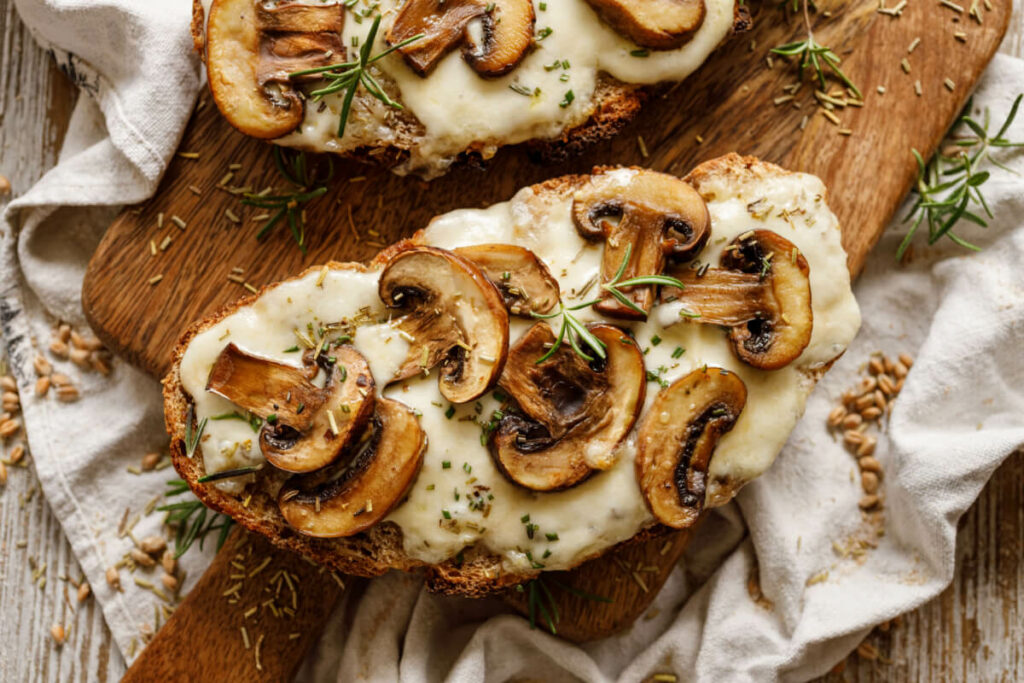 culinary mushrooms on toast